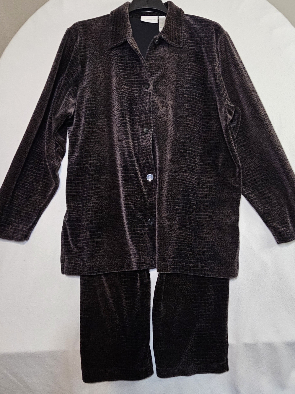 Liz Claiborne Dark Brown Velvet Two-Piece Women's Pajama Set